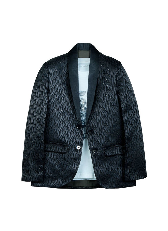 CHARCHIT Boys Self-Design Comfort-Fit Full Sleeves Single-Breasted Blazer With T-Shirt - Image 2