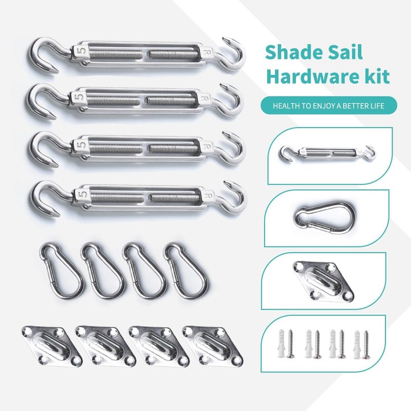 OIZEN Shade Sail Hardware Kit, 304 Stainless Steel Anti-Rust Fixing Hardware for Square and Triangle Shade Sails (12-Piece Set + 16 Screws) - Image 4