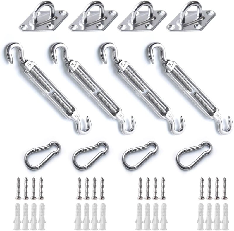 OIZEN Shade Sail Hardware Kit, 304 Stainless Steel Anti-Rust Fixing Hardware for Square and Triangle Shade Sails (12-Piece Set + 16 Screws) - Image 1