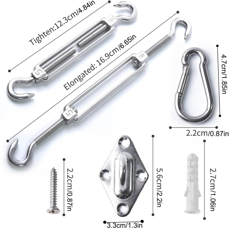 OIZEN Shade Sail Hardware Kit, 304 Stainless Steel Anti-Rust Fixing Hardware for Square and Triangle Shade Sails (12-Piece Set + 16 Screws) - Image 2