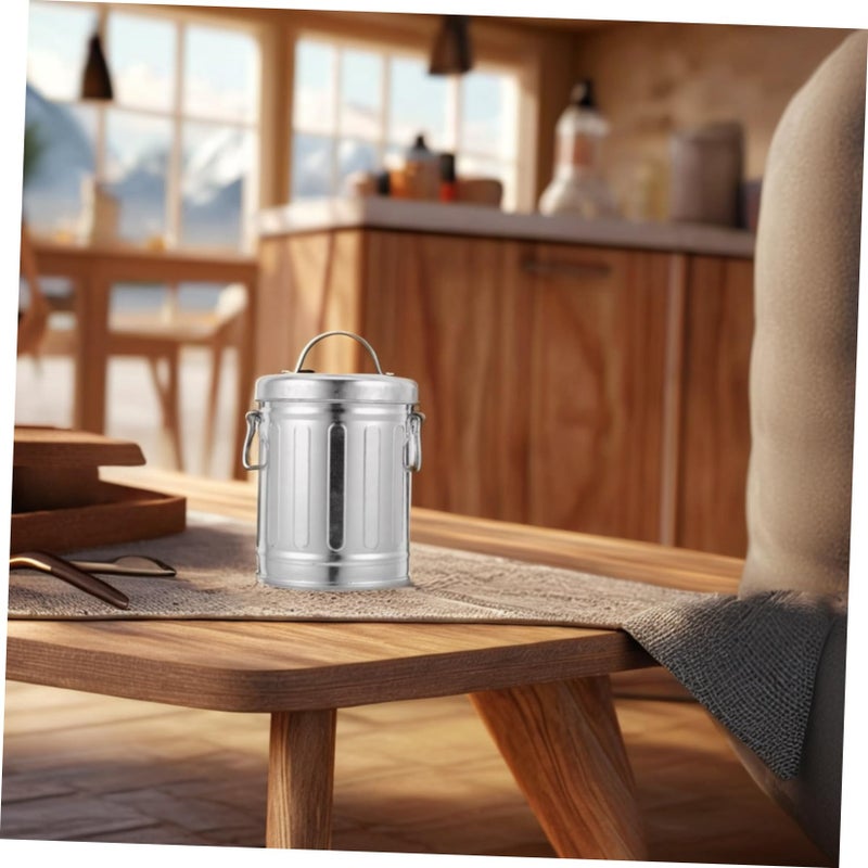 Vintage Galvanized Iron Ashtray With Lid Retro Storage Bucket Indoor Outdoor Ash Bin - Image 5