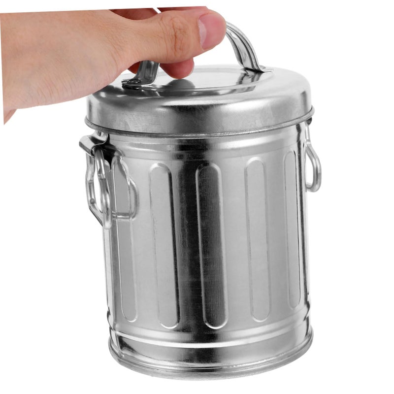Vintage Galvanized Iron Ashtray With Lid Retro Storage Bucket Indoor Outdoor Ash Bin - Image 4