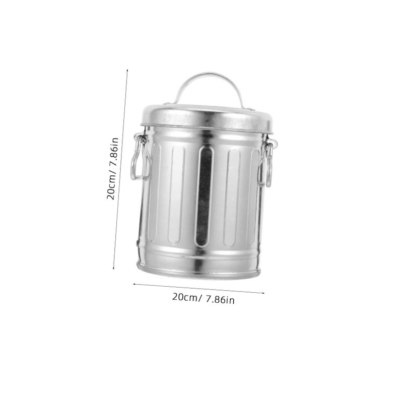 Vintage Galvanized Iron Ashtray With Lid Retro Storage Bucket Indoor Outdoor Ash Bin - Image 3