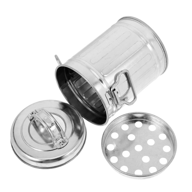 Vintage Galvanized Iron Ashtray With Lid Retro Storage Bucket Indoor Outdoor Ash Bin - Image 2