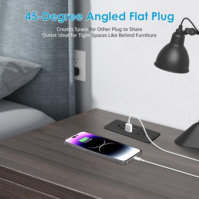 5 في 1 شريط طاقة مخفي، مقبس مسطح، منفذ شحن سريع بقدرة 20 واط مع منفذ USB، منفذ مخفي للاجتماعات مزود بـ 2 مقبس تيار متردد، 2 منفذ USB ومنفذ USB-C، كابل طاقة بطول 6 أقدام. (أسود) - Image 5