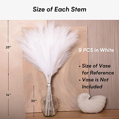 QUBITFUL Faux Pampas Grass, 9 PCS 37''/3.1FT Tall Fluffy Fake Pompas Floral, Large Artificial Pompous Grass Branches for Floor Vase Fillers, Boho Farmhouse Room Wedding Decor (White) - Image 4
