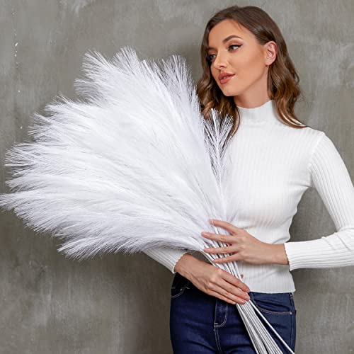 QUBITFUL Faux Pampas Grass, 9 PCS 37''/3.1FT Tall Fluffy Fake Pompas Floral, Large Artificial Pompous Grass Branches for Floor Vase Fillers, Boho Farmhouse Room Wedding Decor (White) - Image 1