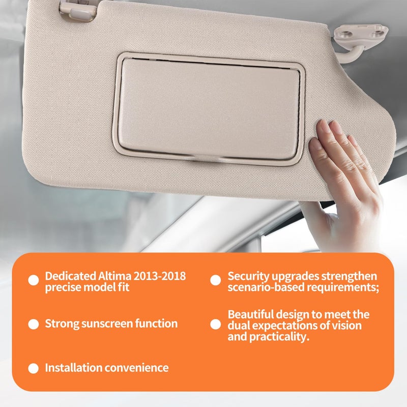 GlymXia Sun Visor Pair with Clips Compatible with 2013-2018 Nissan Altima (Driver Left & Passenger Right Side), Cloth Fabric Sunvisor Assembly - (Color Gray - Image 5