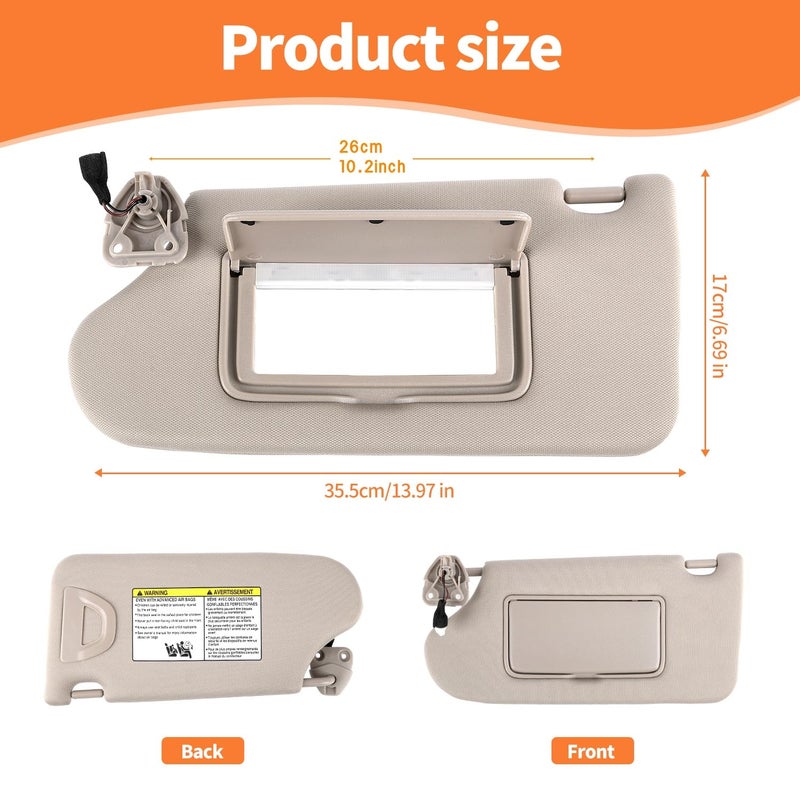 GlymXia Sun Visor Pair with Clips Compatible with 2013-2018 Nissan Altima (Driver Left & Passenger Right Side), Cloth Fabric Sunvisor Assembly - (Color Gray - Image 2