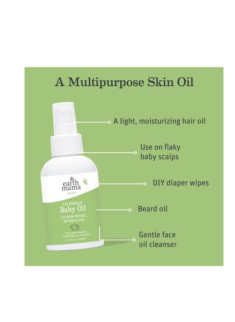 Earth Mama Earth Mama Calendula Baby Oil | Massage Oil for Newborn Skin Care, Dry Skin & Scalp Moisturizer, Fragrance Free, 4-Fluid Ounce  - Image 2