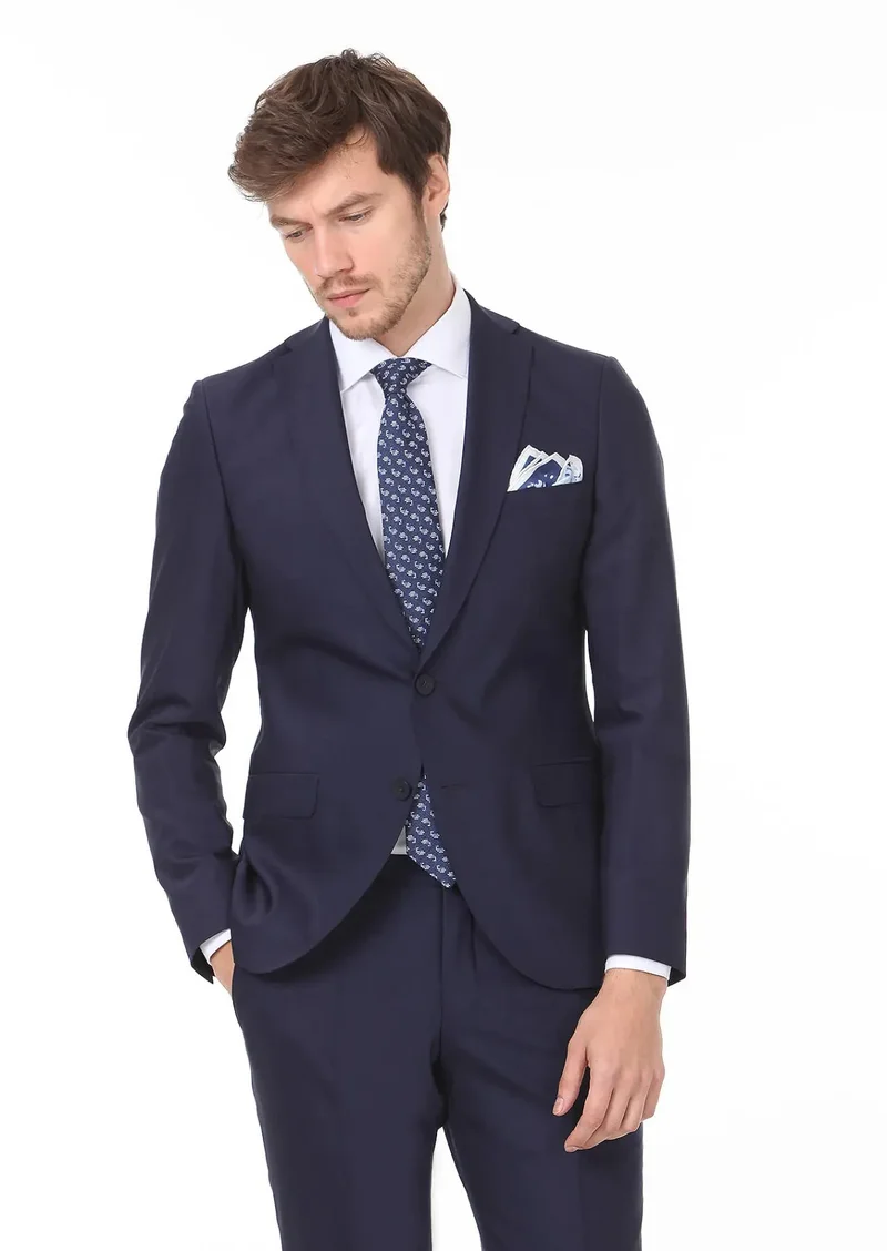 RAMSEY Saks Plain Slim Fit Wool Blended Suit