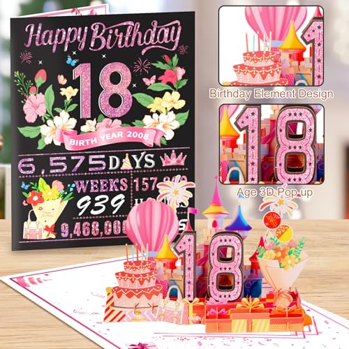 OLOSONG 18th Birthday Card,3D Pop Up Funny 18th Birthday Decorations for Girls Granddaughter Sister,Happy 18 Year Old Birthday Gift for Daughter,Great 18 Year Old Gifts Idea for Her,Jumbo Rose Glod In 2008 - Image 4