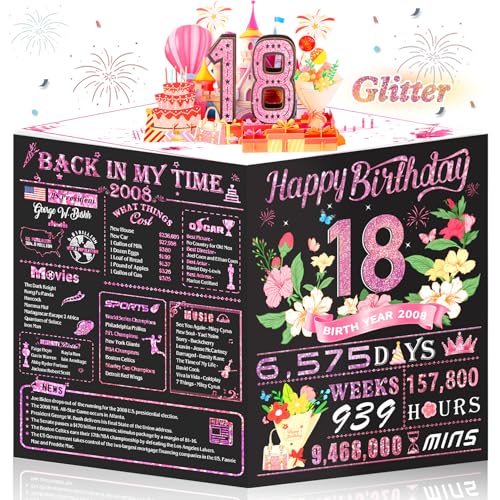 OLOSONG 18th Birthday Card,3D Pop Up Funny 18th Birthday Decorations for Girls Granddaughter Sister,Happy 18 Year Old Birthday Gift for Daughter,Great 18 Year Old Gifts Idea for Her,Jumbo Rose Glod In 2008 - Image 1