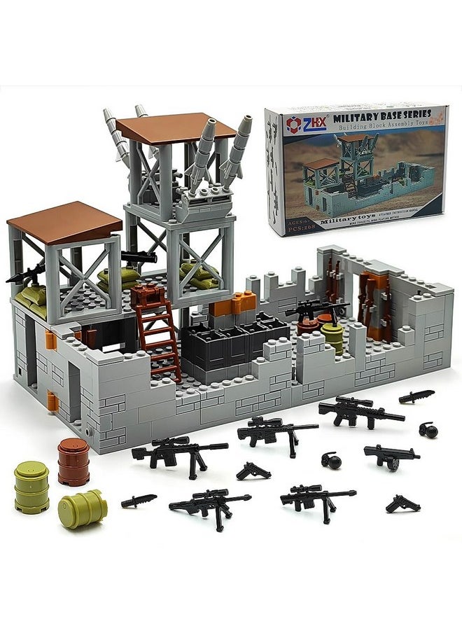 ZHX ZHX Military Base Building Brick Set for Army Minifigure War Accessories, Defence Base Guard Tower Guns Weapons Building Block Toy for Kids 8 10 12 14 Years  - Image 1