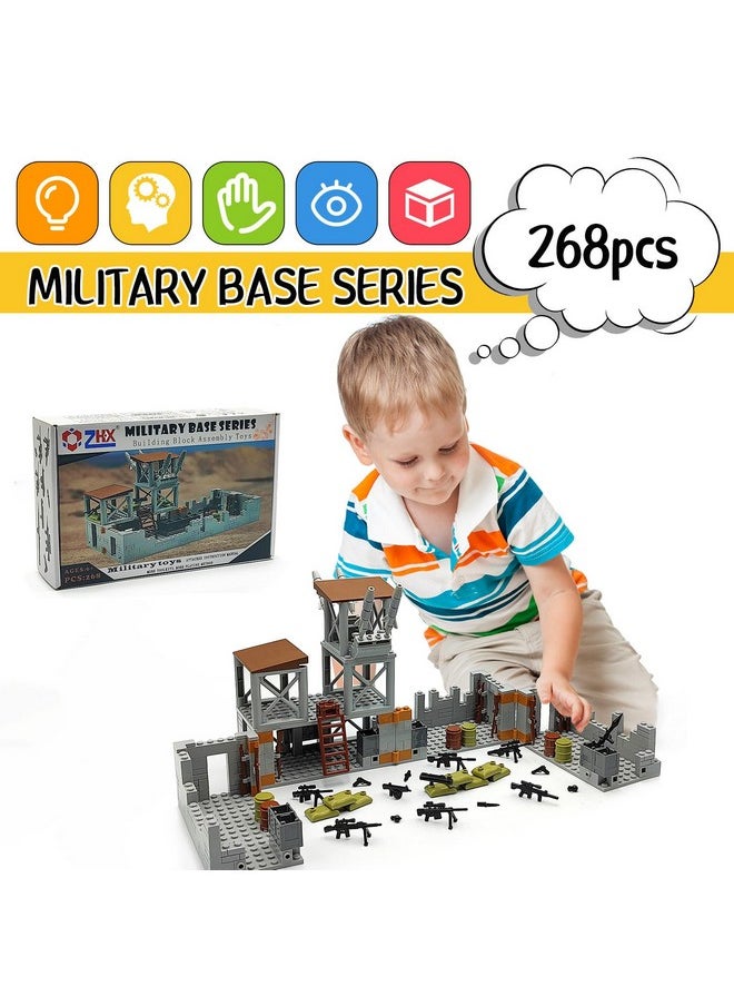 ZHX ZHX Military Base Building Brick Set for Army Minifigure War Accessories, Defence Base Guard Tower Guns Weapons Building Block Toy for Kids 8 10 12 14 Years  - Image 2
