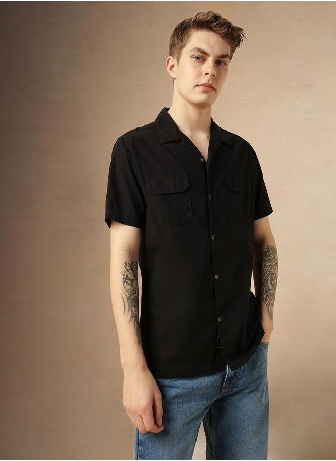 Dennis Lingo Relaxed Fit Black Cotton Casual Shirt Button Down Collar  - Image 2
