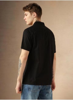 Dennis Lingo Relaxed Fit Black Cotton Casual Shirt Button Down Collar  - Image 5