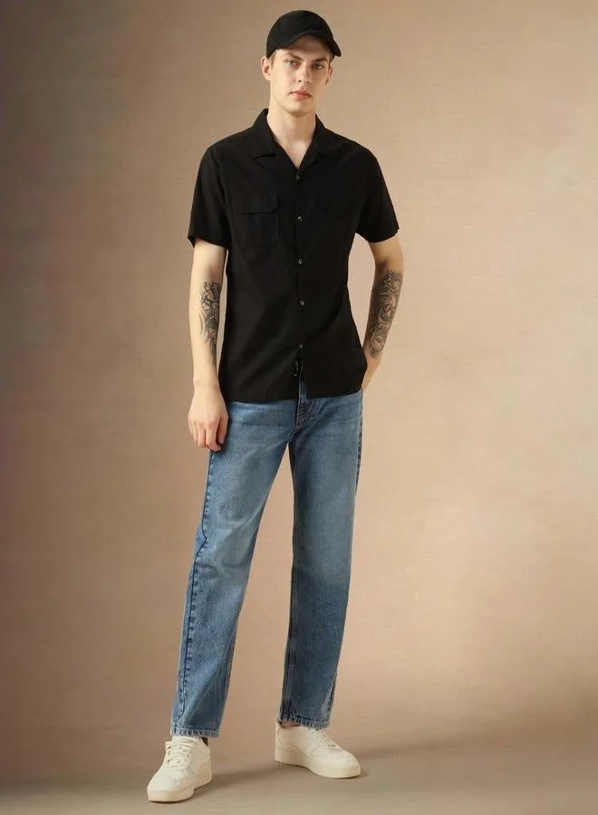 Dennis Lingo Relaxed Fit Black Cotton Casual Shirt Button Down Collar