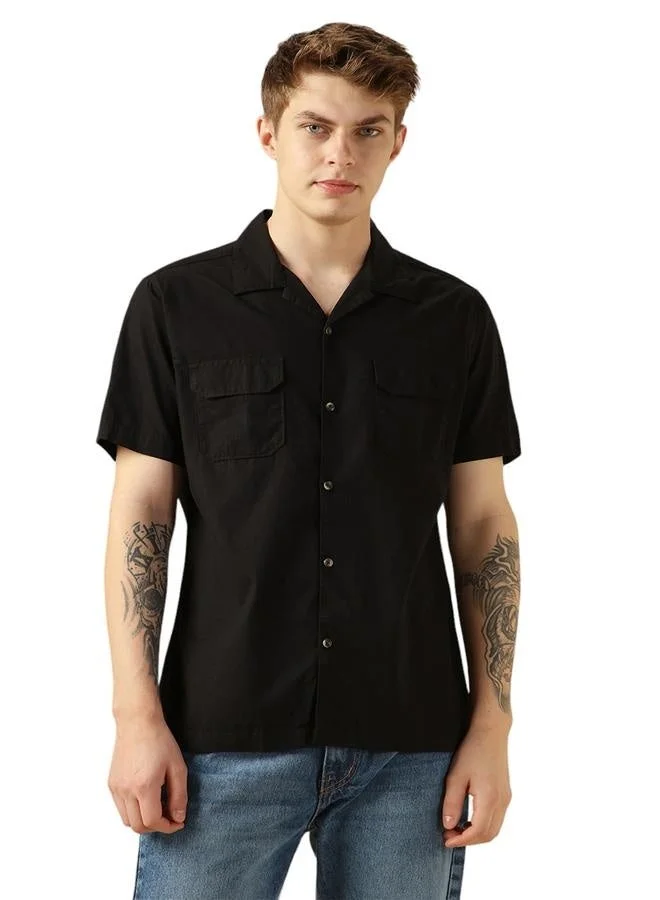 Dennis Lingo  Relaxed Fit Black Cotton Casual Shirt Button Down Collar for Men | Best Price UAE