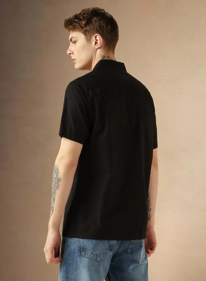 Dennis Lingo  Relaxed Fit Black Cotton Casual Shirt Button Down Collar for Men | Best Price UAE
