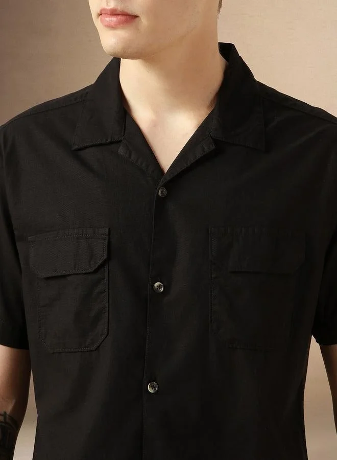 Dennis Lingo  Relaxed Fit Black Cotton Casual Shirt Button Down Collar for Men | Best Price UAE