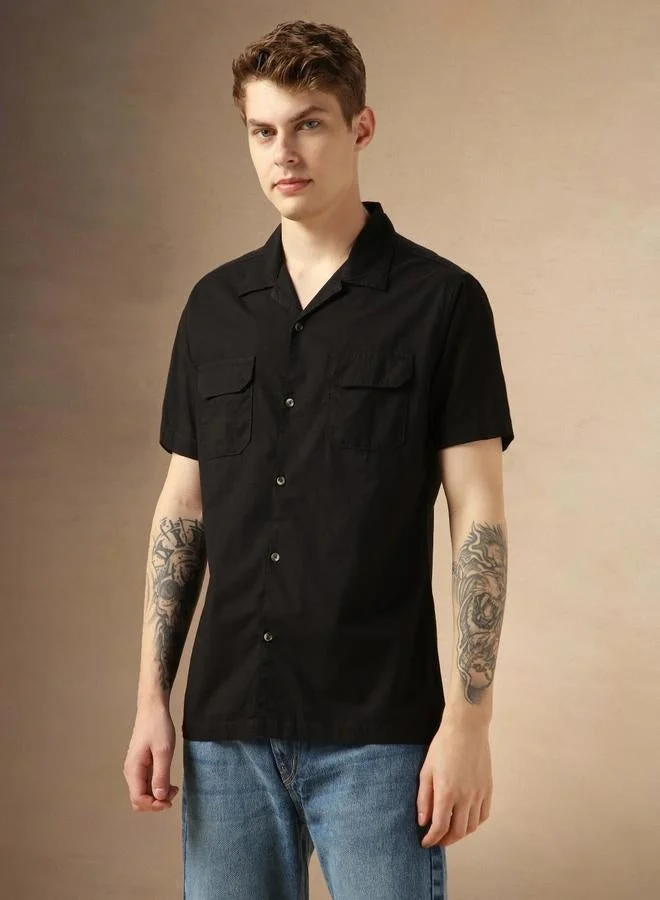 Dennis Lingo  Relaxed Fit Black Cotton Casual Shirt Button Down Collar for Men | Best Price UAE