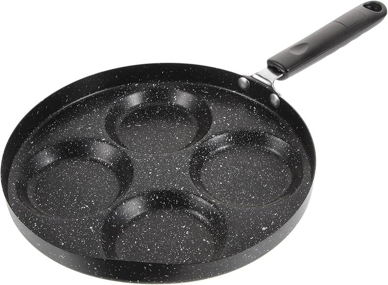 مقلاة بيض غير لاصقة من 4 أقسام، مقلاة صغيرة سوداء لطهي الإفطار - Image 1