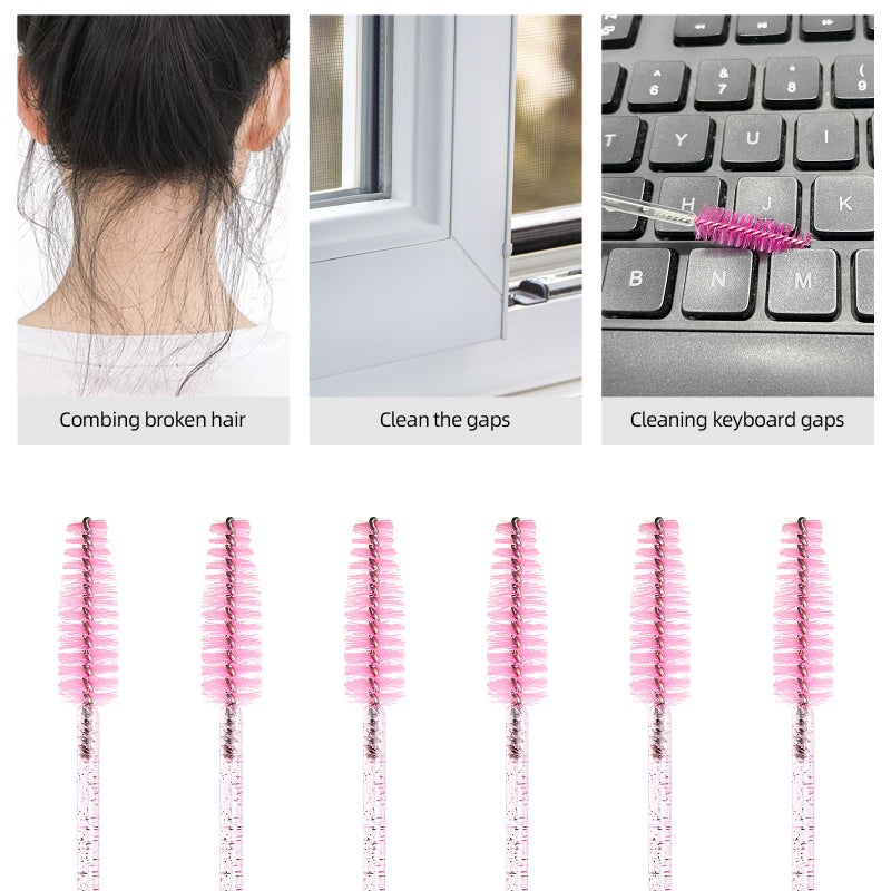 Tbestmax 50 Pcs Disposable Mascara Wands, Crystal Eyebrow Spoolies Brush for Eyelash Extensions, Pink Eye Lash and Makeup Brush - Image 5