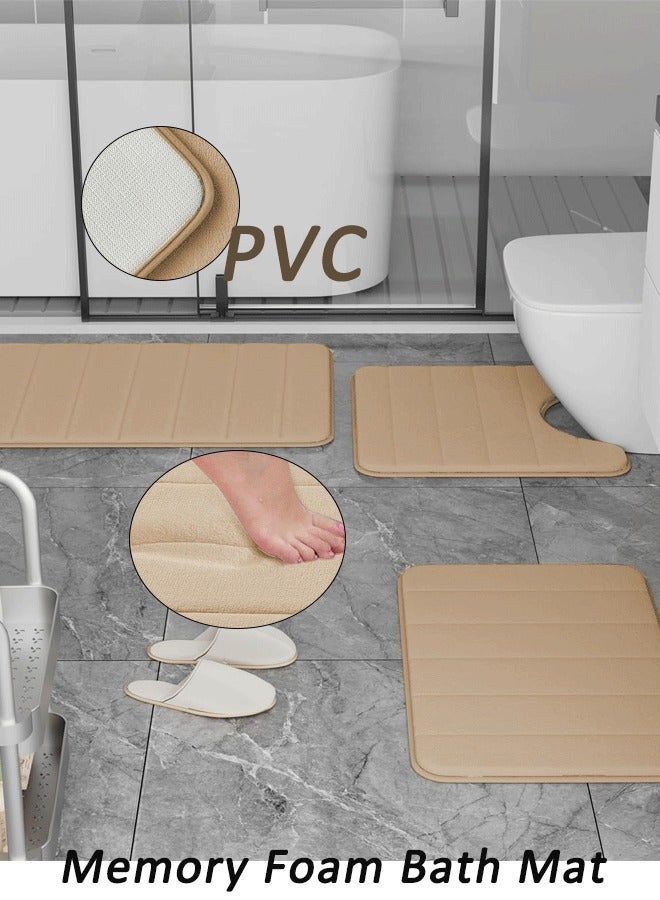 Reelyo Bathroom Rugs Sets 3 Pieces Non-Slip Memory Foam Bath Rugs Soft Comfortable Memory Foam Bath Mat and U-Shaped Toilet Rug Area Rug Set Soft Velvet Bath Mats Easier to Dry for Bathoom Floor Rugs Batroom Carpets for Bathroom Non-Slip Water Absorption Quick Drying Bath Rug Home Decor Accessories Beige  - Image 1