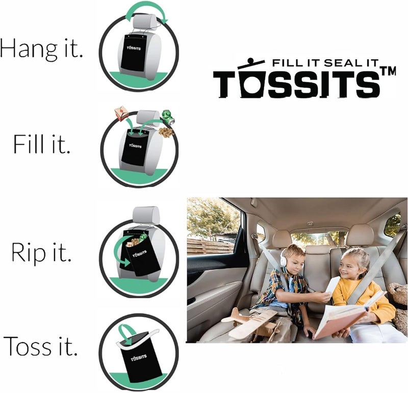 Tossits Disposable Car Trash Bag Hanging - Leak-Proof, Smell-Proof, Eco-Friendly, 3 Pack (Set of 21) - Image 4