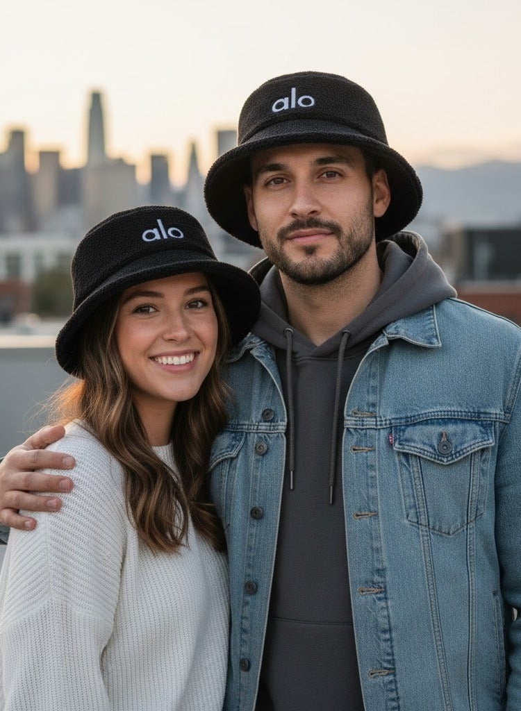 ألو قبعة بوكت شتوية فرو فاخرة بشعار Alo – خامة ناعمة ودافئة، تصميم عصري أنيق للجنسين، مثالية للشتاء والخروجات اليومية مع ستايل كاجوال مميز(أسود) - Image 1