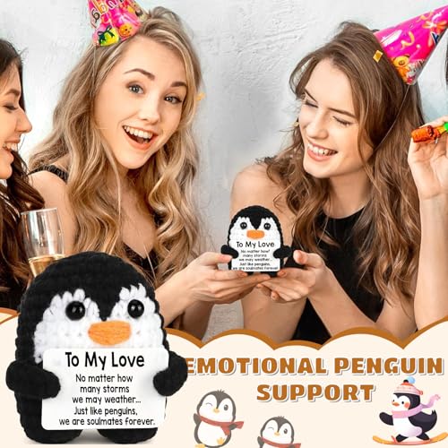 CoolShef Handmade Crochet Penguin Toy | Cute Desk Decor with to My Love Card | Romantic Emotional Support Crochet Doll | Perfect Love Gifts for Woman and Men - Image 4