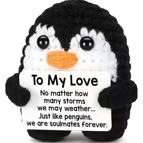 CoolShef Handmade Crochet Penguin Toy | Cute Desk Decor with to My Love Card | Romantic Emotional Support Crochet Doll | Perfect Love Gifts for Woman and Men - Image 1