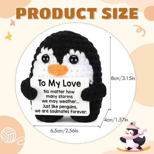 CoolShef Handmade Crochet Penguin Toy | Cute Desk Decor with to My Love Card | Romantic Emotional Support Crochet Doll | Perfect Love Gifts for Woman and Men - Image 2