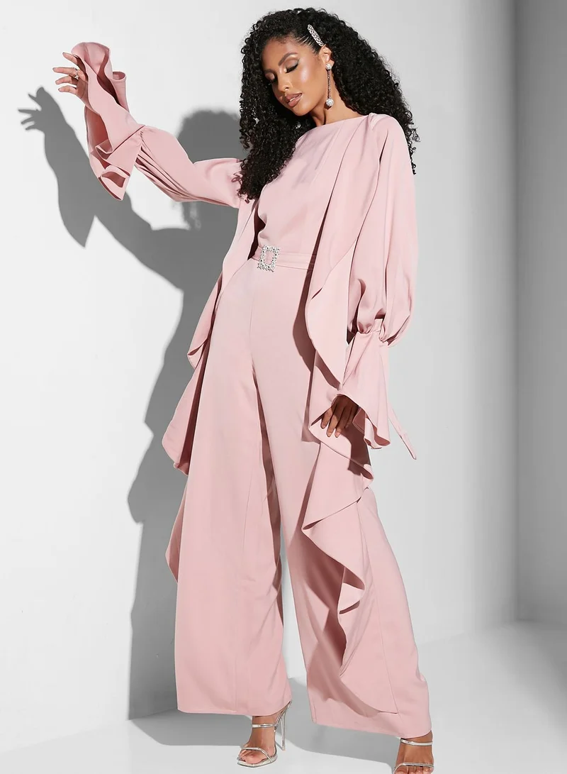 Namshi x Renee Farah Puff Sleeve Belted Jumpsuit