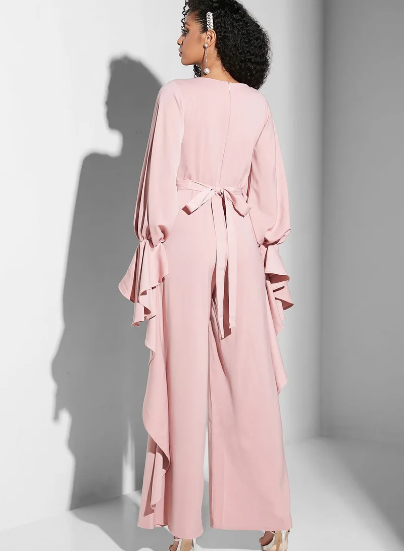 Namshi x Renee Farah Puff Sleeve Belted Jumpsuit