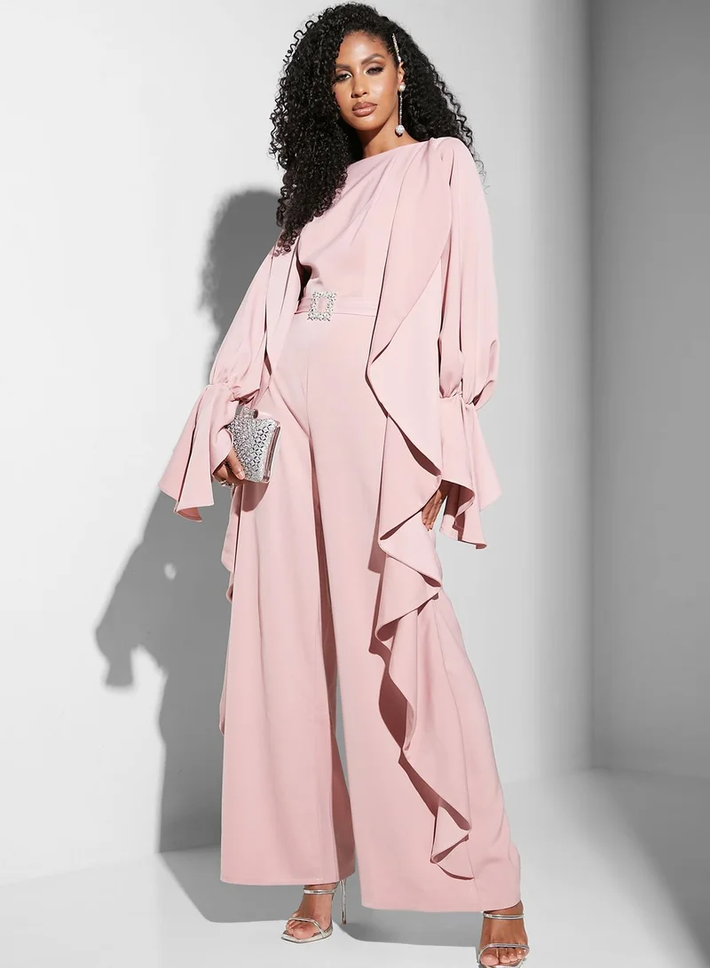 Namshi x Renee Farah Puff Sleeve Belted Jumpsuit