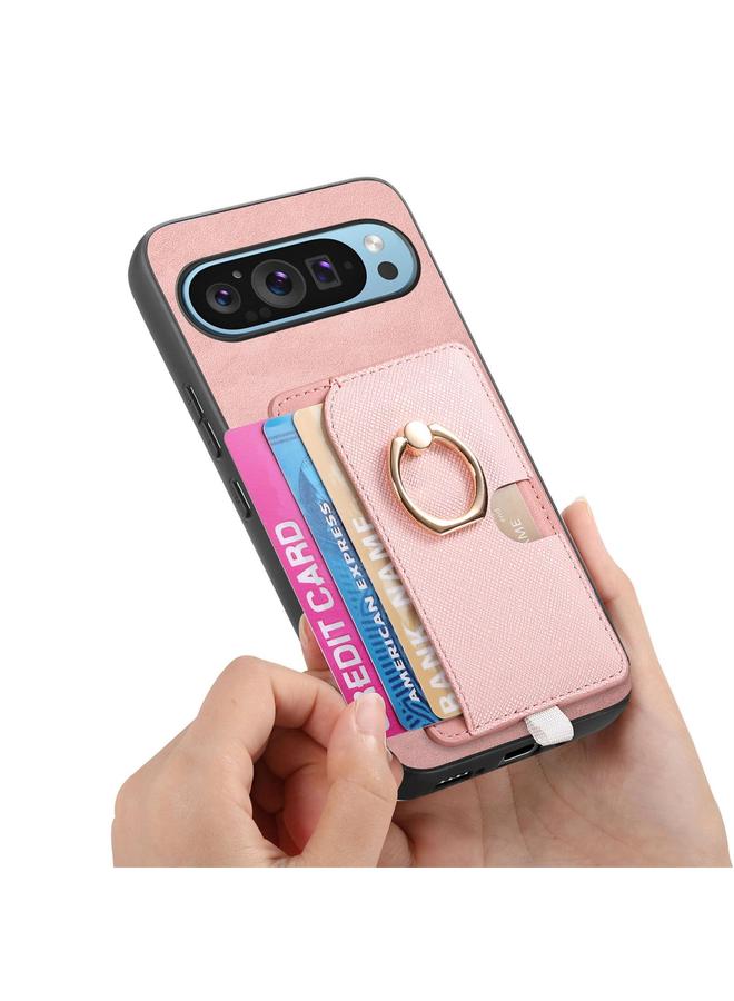 S-TOP Case For Google Pixel 9 / 9 Pro Retro Cross Leather Ring Side Insert Card Bag MagSafe Phone Case - Image 4