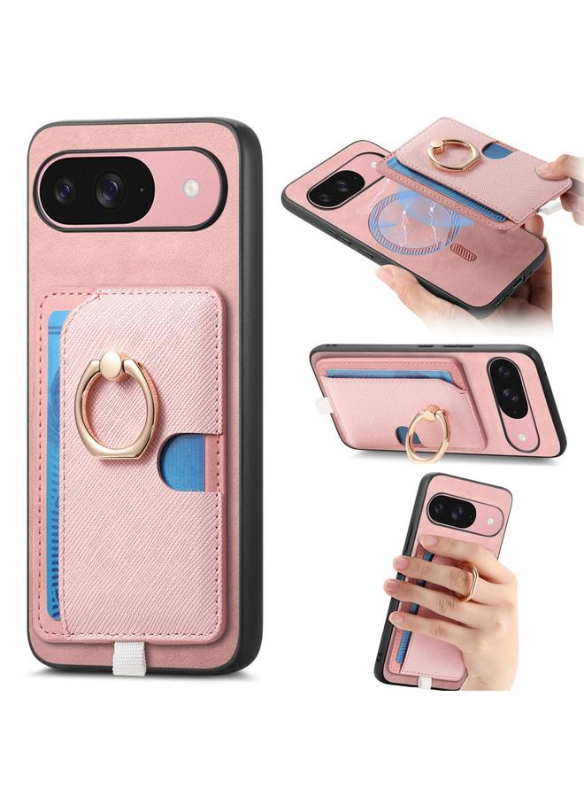 S-TOP Case For Google Pixel 9 / 9 Pro Retro Cross Leather Ring Side Insert Card Bag MagSafe Phone Case - Image 1