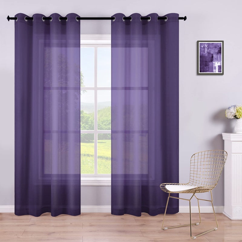 KOUFALL Purple Curtains 84 Inch Length for Girls Bedroom Set of 2 Panels Grommet Window Semi Voile Drapes Purple Sheer Curtains for Living Room Kids Decor Dark Royal Purple 52x84 Long