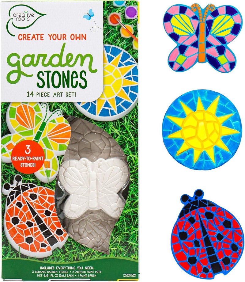 Creative Roots Paint Your Own Butterfly, Ladybug & Sun Stepping Stone by Horizon Group USA, 1 box of 3 count - Image 1
