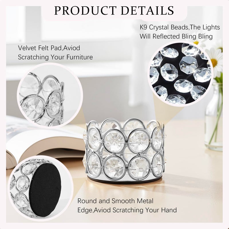 VINCIGANT Silver Crystal Tea Light Candle Holders Set of 12 for Wedding Home Table Centerpiece Decoration,Easter Gift(Candle Excluded) - Image 3