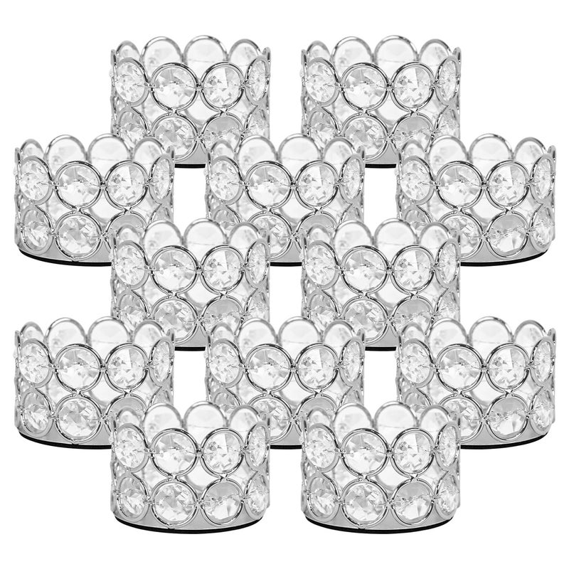 VINCIGANT Silver Crystal Tea Light Candle Holders Set of 12 for Wedding Home Table Centerpiece Decoration,Easter Gift(Candle Excluded) - Image 1