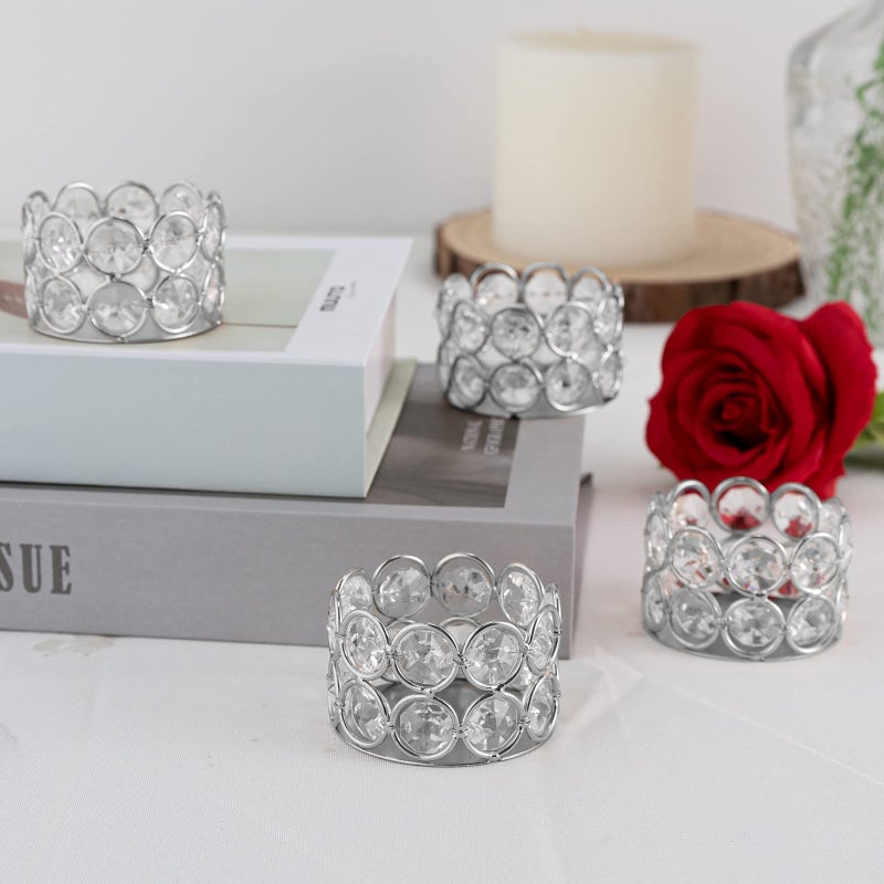 VINCIGANT Silver Crystal Tea Light Candle Holders Set of 12 for Wedding Home Table Centerpiece Decoration,Easter Gift(Candle Excluded) - Image 5