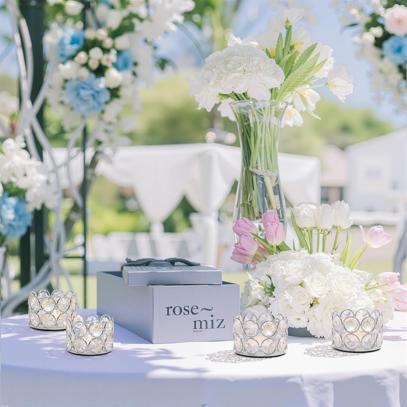 VINCIGANT Silver Crystal Tea Light Candle Holders Set of 12 for Wedding Home Table Centerpiece Decoration,Easter Gift(Candle Excluded) - Image 4
