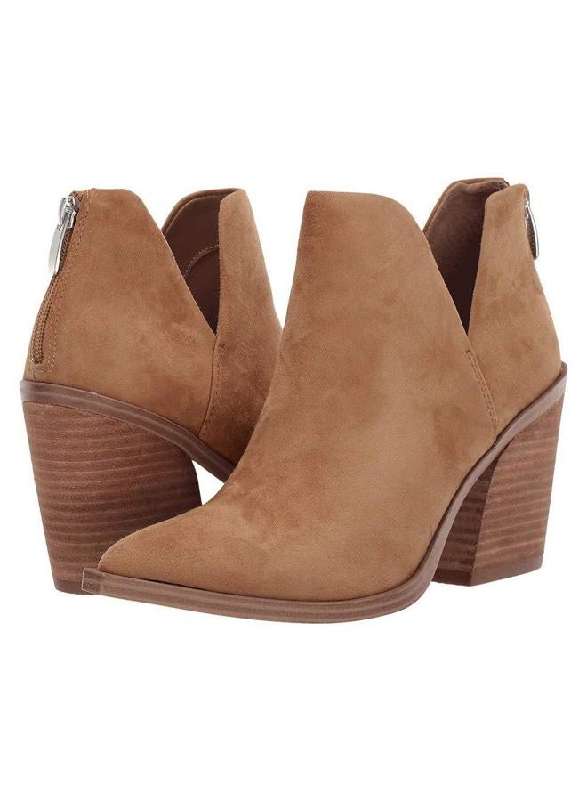 FISACE Womens' Pointed Toe Stacked Mid Heel V Cut Back Zipper Ankle Boots, Brown Suede, 9 - Image 5