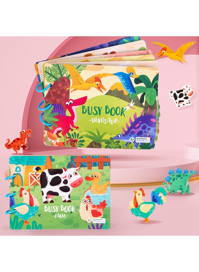 التعليم المبكر للأطفال التنوير الحيوان الهادئ Busybook لصق كتاب ألعاب تعليمية ملصقات متكررة كتاب مشغول اللون: 【صندوق اللون B】 ديناصور - Image 2