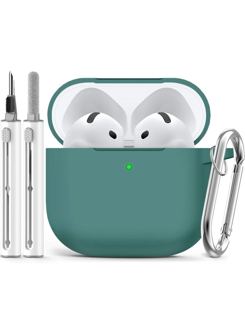SJet Soft Silicone Protective Case for AirPods 4 with Cleaner Kit and Keychain(Dark Green) - Image 1