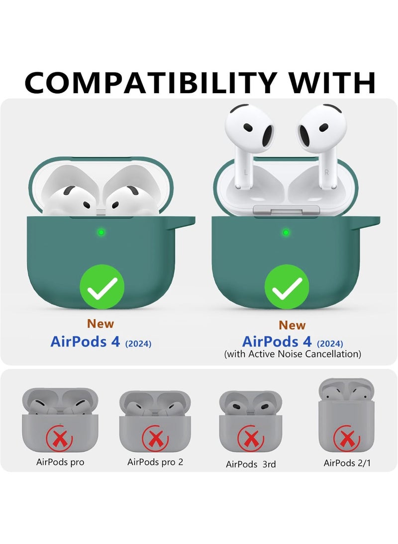 SJet Soft Silicone Protective Case for AirPods 4 with Cleaner Kit and Keychain(Dark Green) - Image 2