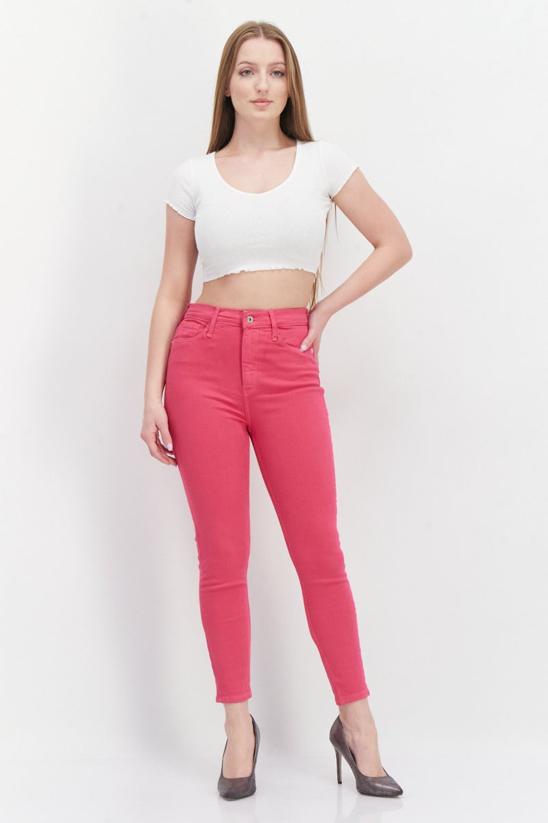 RIVER ISLAND Women Skinny Fit Solid Stretchable Short Denim Jean, Bright Pink - Image 2